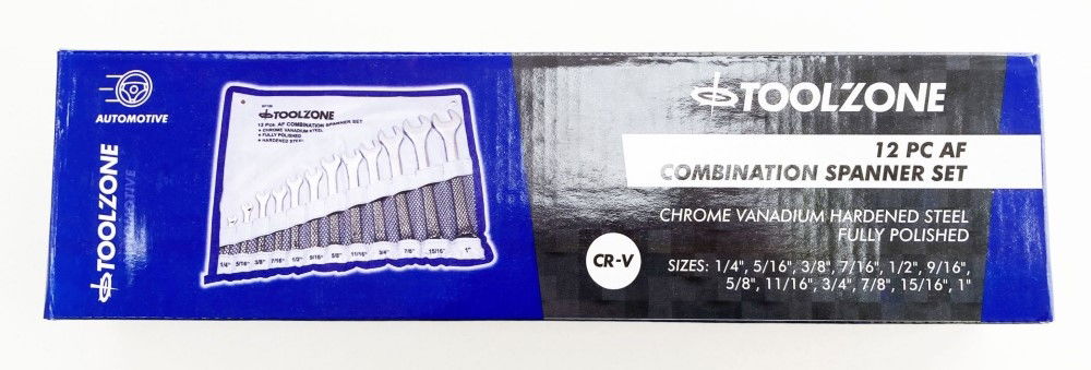 COMBINATION SPANNER SET 12pc AF CHROME VANADIUM SATIN FINISH - TOOLZONE KDPSP126 thumbnail 2