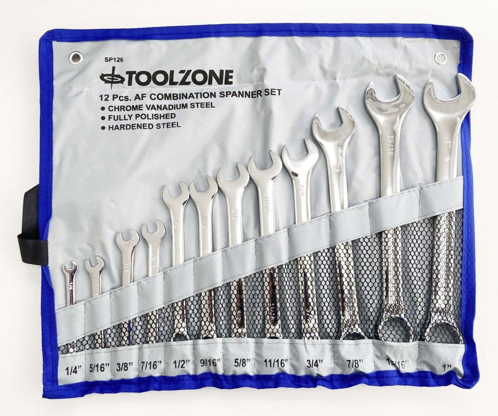COMBINATION SPANNER SET 12pc AF CHROME VANADIUM SATIN FINISH - TOOLZONE KDPSP126 thumbnail 4