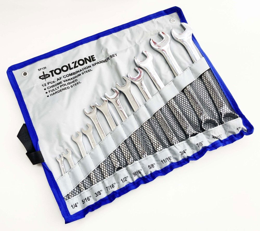 COMBINATION SPANNER SET 12pc AF CHROME VANADIUM SATIN FINISH - TOOLZONE KDPSP126 thumbnail 5
