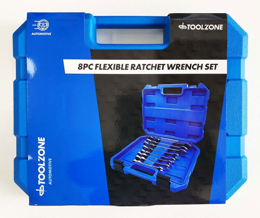FLEX RATCHET COMBINATION WRENCH SET 8pc METRIC CHROME VANADIUM POLISHED FINISH - TOOLZONE KDPSP128 thumbnail 2