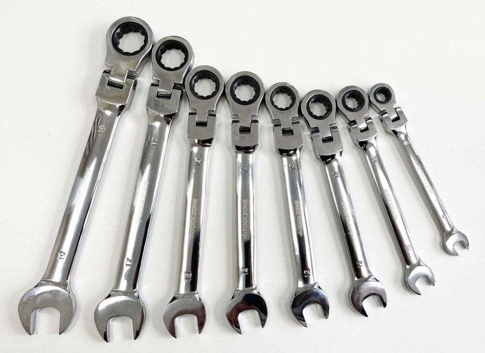 FLEX RATCHET COMBINATION WRENCH SET 8pc METRIC CHROME VANADIUM POLISHED FINISH - TOOLZONE KDPSP128 thumbnail 5