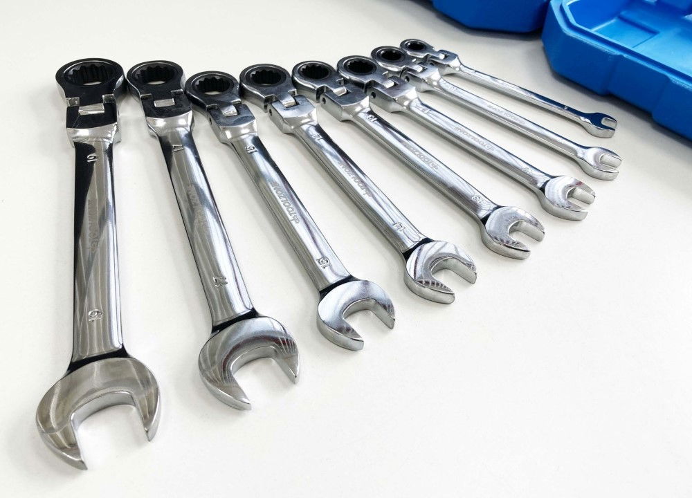 FLEX RATCHET COMBINATION WRENCH SET 8pc METRIC CHROME VANADIUM POLISHED FINISH - TOOLZONE KDPSP128 thumbnail 6