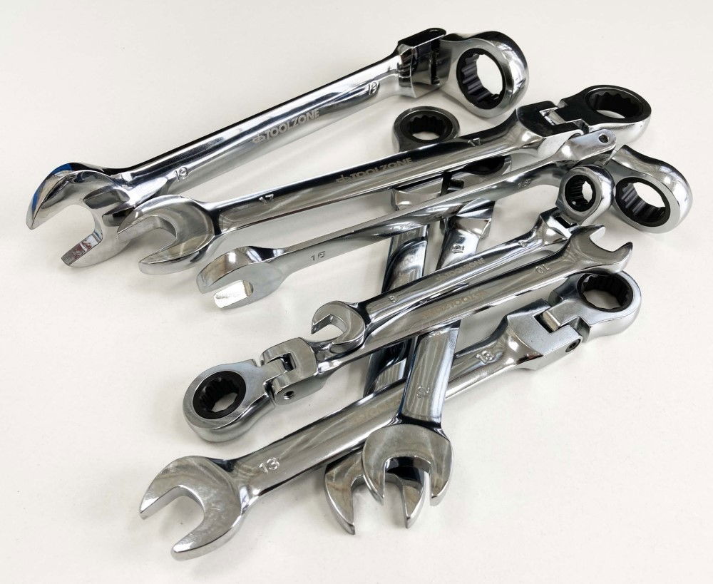 FLEX RATCHET COMBINATION WRENCH SET 8pc METRIC CHROME VANADIUM POLISHED FINISH - TOOLZONE KDPSP128 thumbnail 8