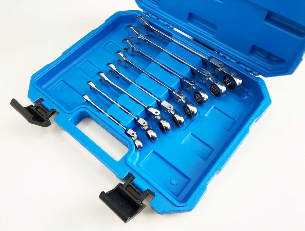 FLEX RATCHET COMBINATION WRENCH SET 8pc METRIC CHROME VANADIUM POLISHED FINISH - TOOLZONE KDPSP128 thumbnail 9