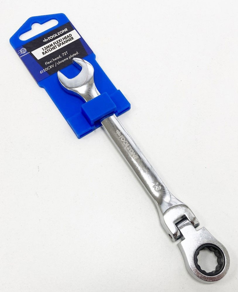 FLEXI RATCHET COMBINATION SPANNER 13mm 72 TEETH MIRROR POLISHED - TOOLZONE KDPSP137 thumbnail 3