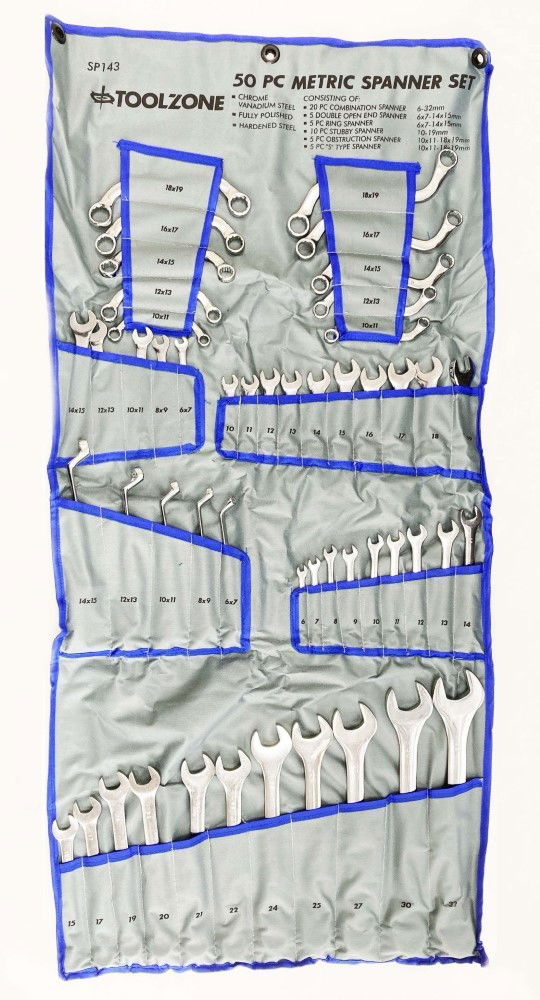 SPANNER SET 50pc CHROME VANADIUM POLISHED FINISH METRIC - TOOLZONE KDPSP143 thumbnail 4