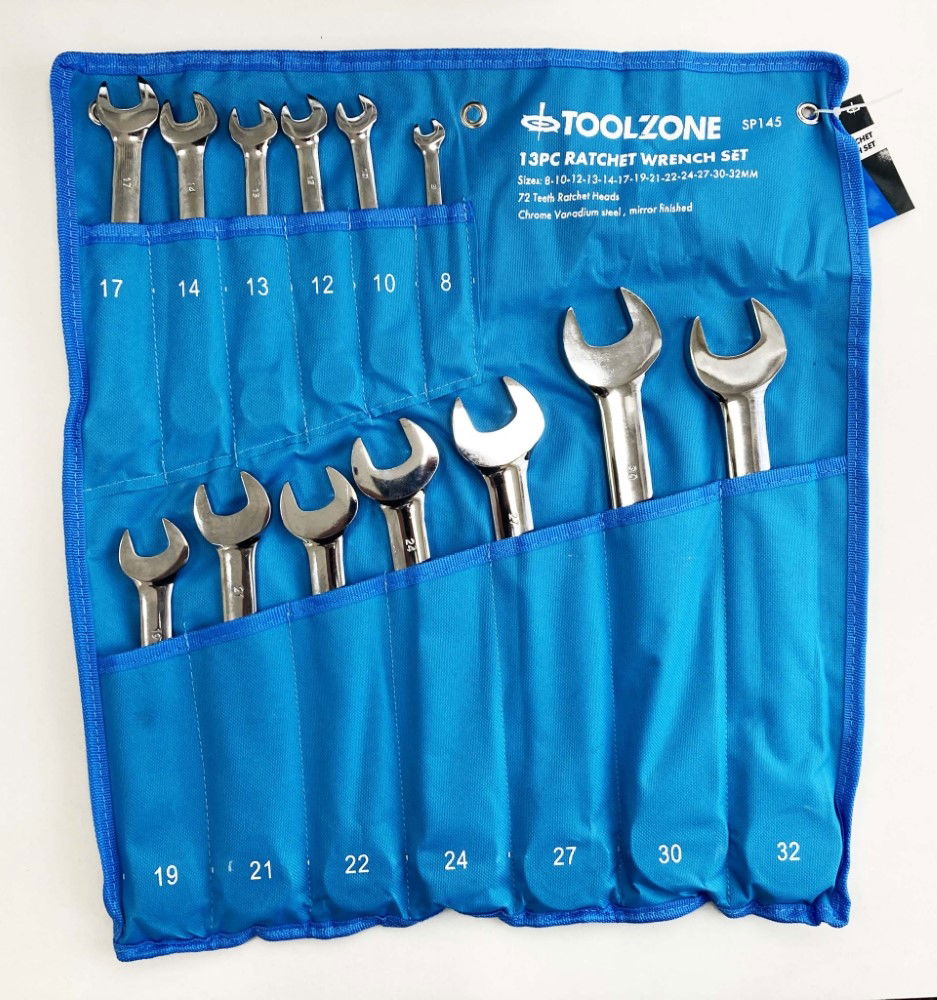 RATCHET WRENCH SET 13pc 8-32mm 72 TEETH CHROME VANADIUM POLISHED FINISH - TOOLZONE KDPSP145 thumbnail 4