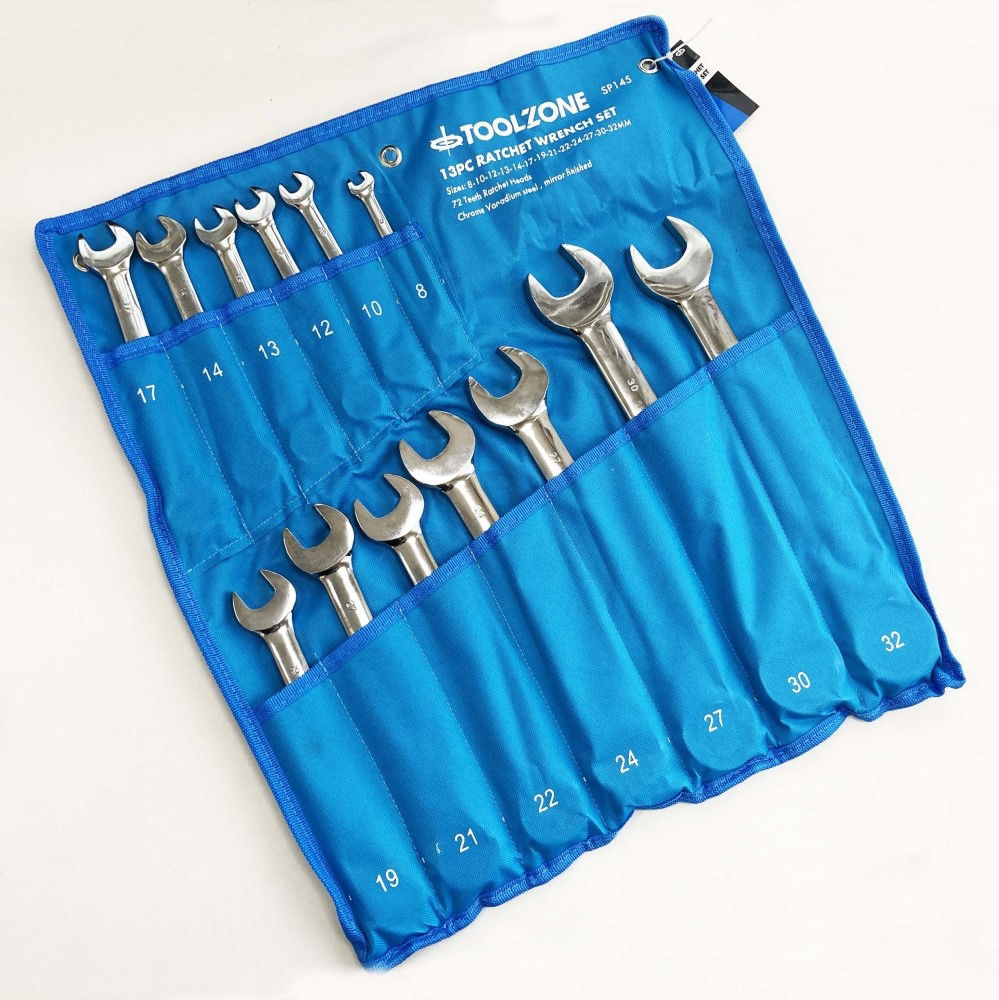 RATCHET WRENCH SET 13pc 8-32mm 72 TEETH CHROME VANADIUM POLISHED FINISH - TOOLZONE KDPSP145 thumbnail 5