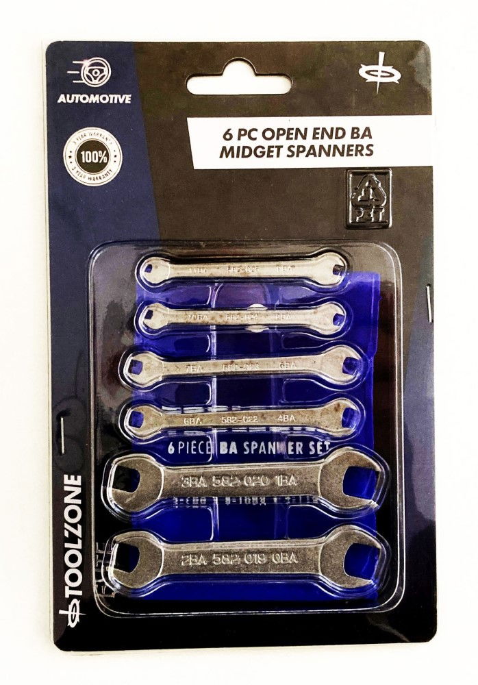 OPEN ENDED MIDGET SPANNER SET 6pc BA DOUBLE ENDED SATIN FINISH - TOOLZONE KDPSP146 image 1