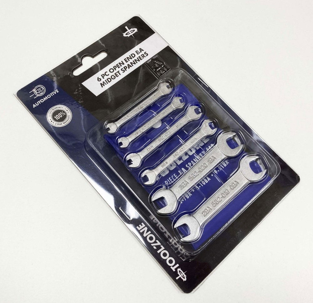 OPEN ENDED MIDGET SPANNER SET 6pc BA DOUBLE ENDED SATIN FINISH - TOOLZONE KDPSP146 thumbnail 2