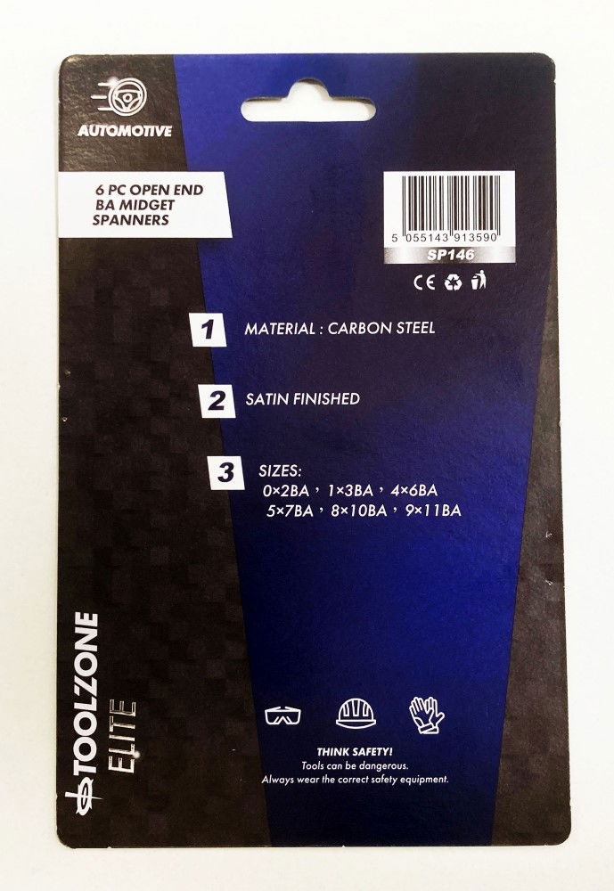 OPEN ENDED MIDGET SPANNER SET 6pc BA DOUBLE ENDED SATIN FINISH - TOOLZONE KDPSP146 thumbnail 3