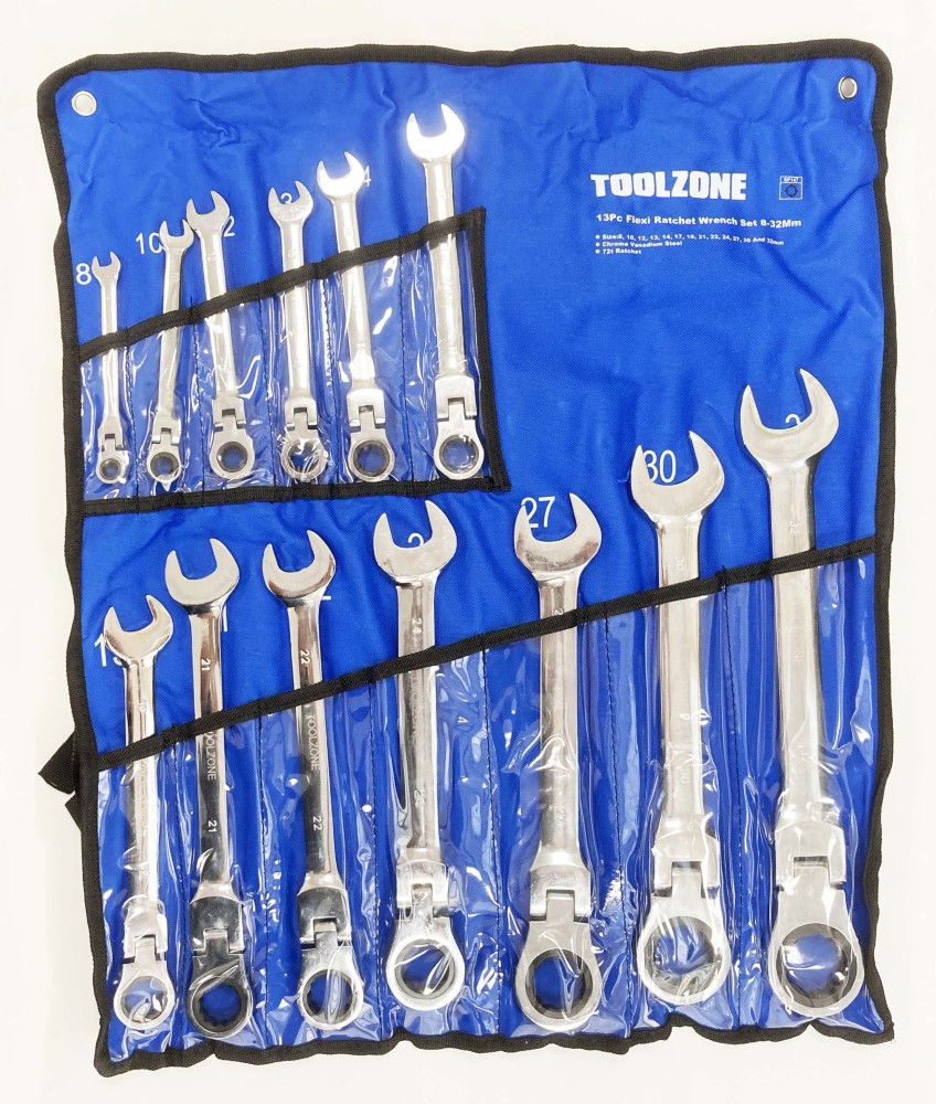 FLEXI RATCHET WRENCH SET 13pc 8-32mm 72 TEETH CHROME VANADIUM - TOOLZONE KDPSP147 thumbnail 2