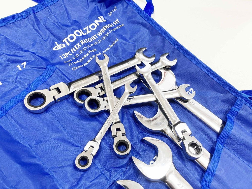 FLEXI RATCHET WRENCH SET 13pc 8-32mm 72 TEETH CHROME VANADIUM - TOOLZONE KDPSP147 thumbnail 8