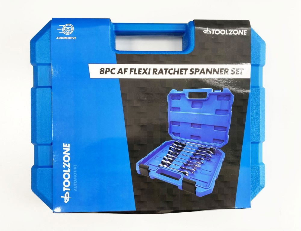 FLEXI RATCHET SPANNER SET 8pc AF CHROME VANADIUM POLISHED FINISH WITH CASE - TOOLZONE KDPSP153 thumbnail 2