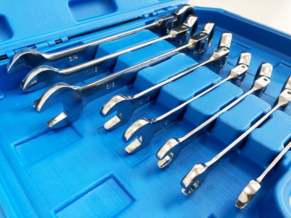 FLEXI RATCHET SPANNER SET 8pc AF CHROME VANADIUM POLISHED FINISH WITH CASE - TOOLZONE KDPSP153 thumbnail 5