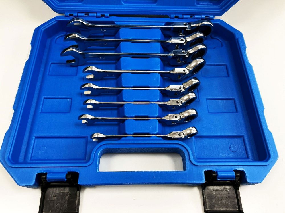 FLEXI RATCHET SPANNER SET 8pc AF CHROME VANADIUM POLISHED FINISH WITH CASE - TOOLZONE KDPSP153 thumbnail 6