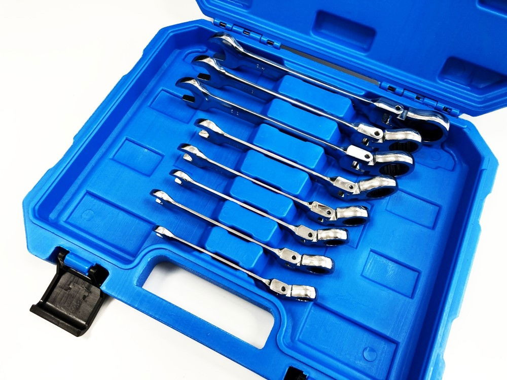 FLEXI RATCHET SPANNER SET 8pc AF CHROME VANADIUM POLISHED FINISH WITH CASE - TOOLZONE KDPSP153 thumbnail 7