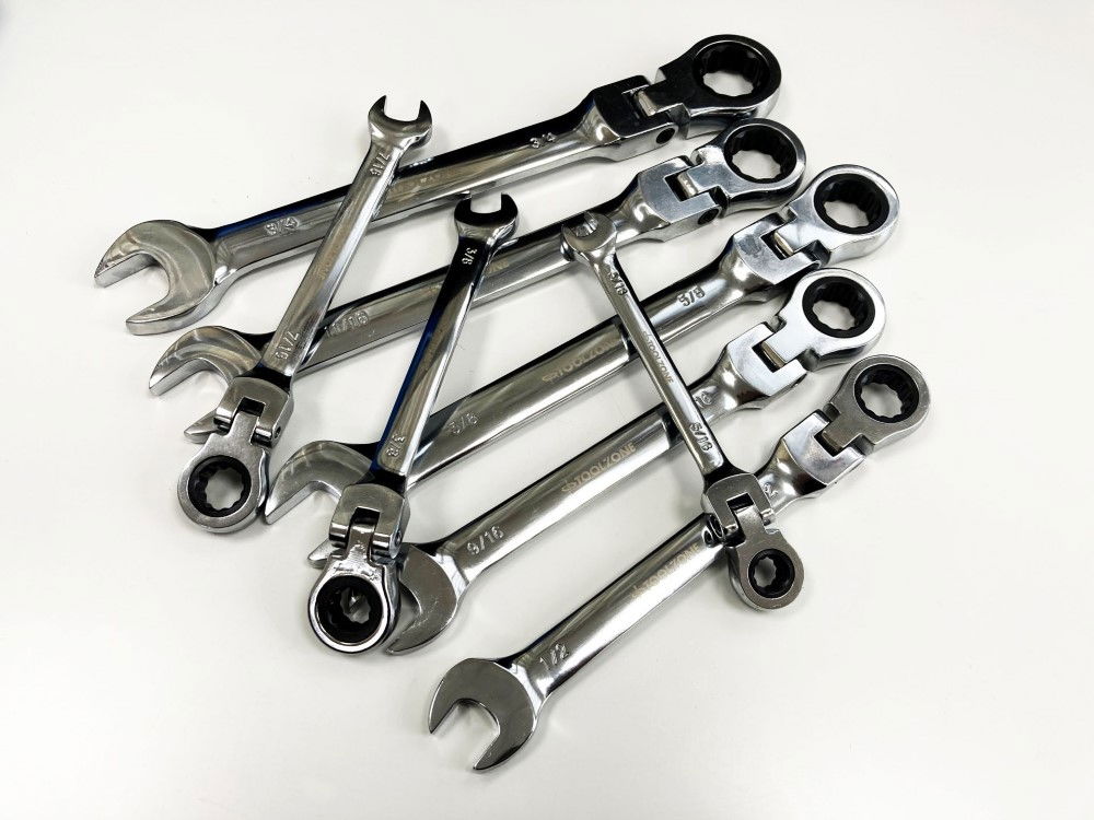 FLEXI RATCHET SPANNER SET 8pc AF CHROME VANADIUM POLISHED FINISH WITH CASE - TOOLZONE KDPSP153 thumbnail 8