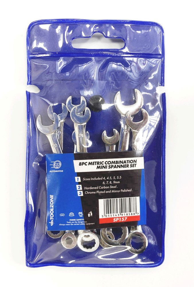 COMBINATION SPANNER SET 8pc MINI 4-9mm CARBON STEEL CHROME PLATED - TOOLZONE KDPSP157 thumbnail 2