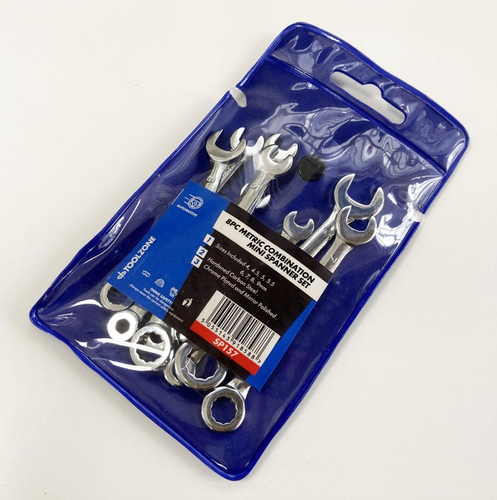 COMBINATION SPANNER SET 8pc MINI 4-9mm CARBON STEEL CHROME PLATED - TOOLZONE KDPSP157 thumbnail 3