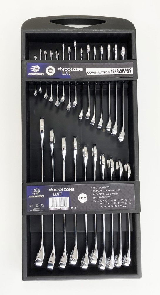 COMBINATION SPANNER SET 25pc 6-32mm CHROME VANADIUM IN TRAY - TOOLZONE KDPSP158 thumbnail 2
