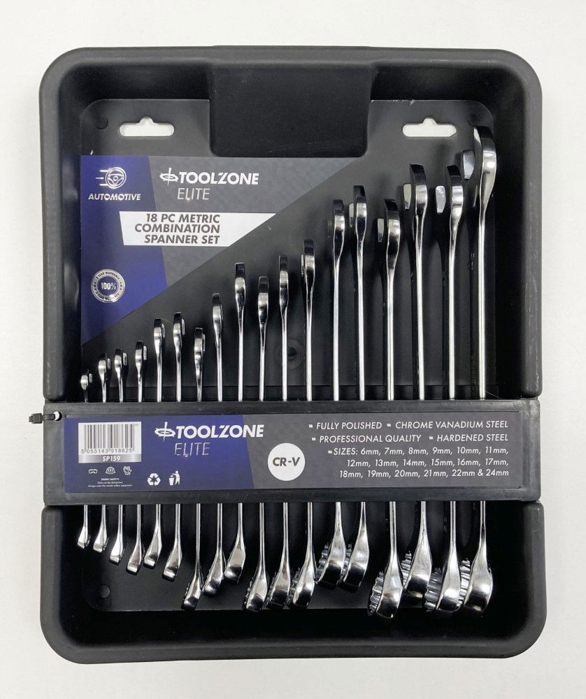COMBINATION SPANNER SET 18pc 6-32mm CHROME VANADIUM IN TRAY - TOOLZONE KDPSP159 thumbnail 2