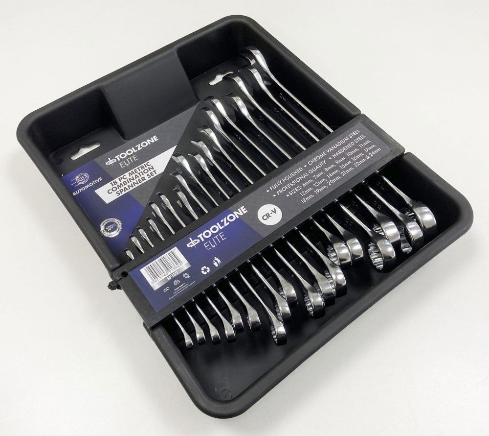 COMBINATION SPANNER SET 18pc 6-32mm CHROME VANADIUM IN TRAY - TOOLZONE KDPSP159 thumbnail 3