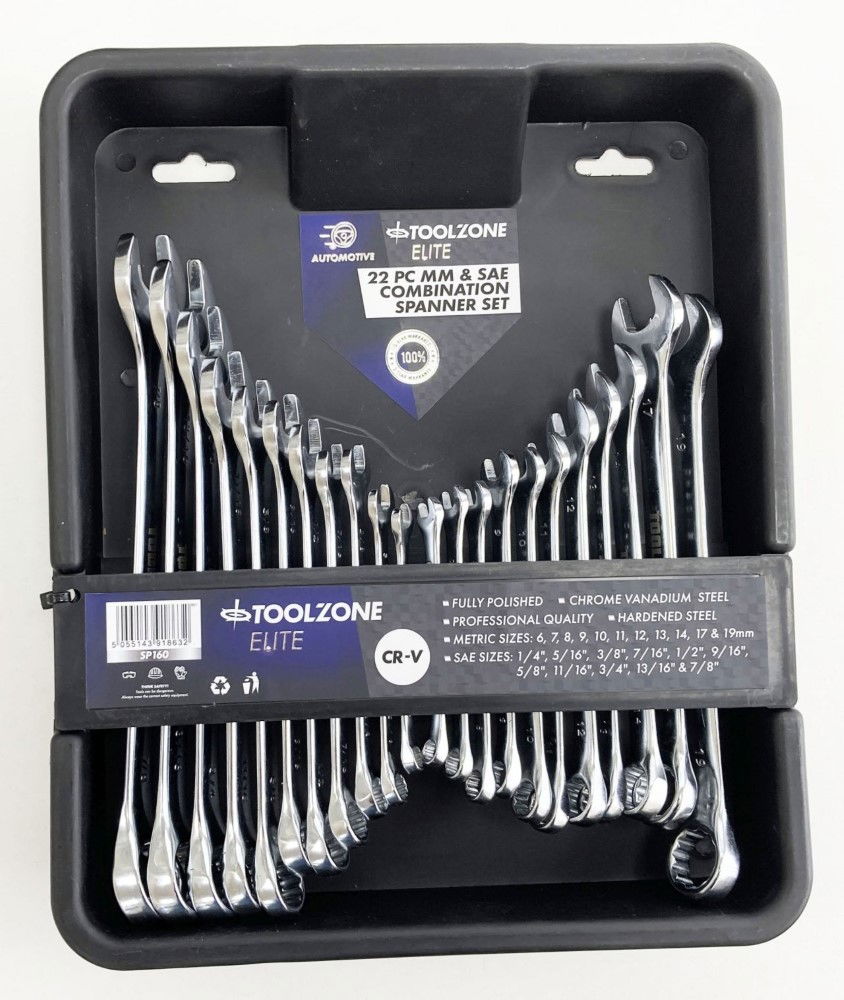 COMBINATION SPANNER SET 22pc METRIC/AF CHROME VANADIUM IN TRAY - TOOLZONE KDPSP160 thumbnail 2