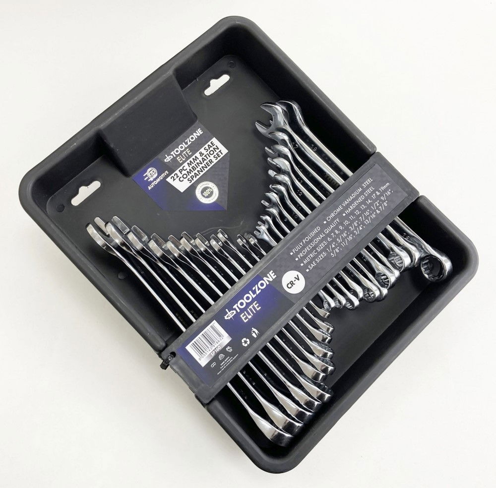 COMBINATION SPANNER SET 22pc METRIC/AF CHROME VANADIUM IN TRAY - TOOLZONE KDPSP160 thumbnail 3