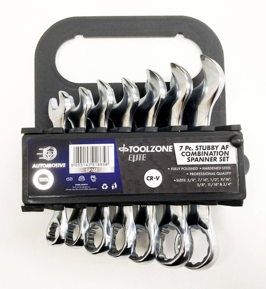 COMBINATION SPANNER SET 7pc AF STUBBY CHROME VANADIUM IN RACK - TOOLZONE KDPSP161 thumbnail 2
