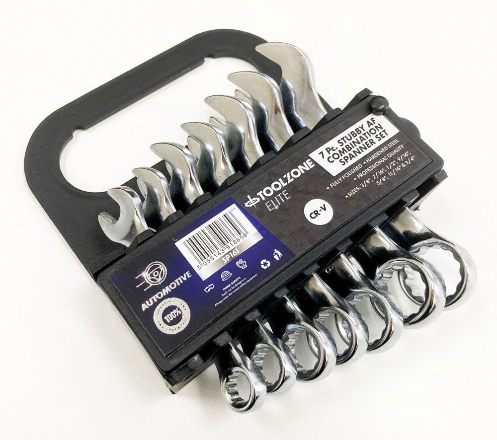COMBINATION SPANNER SET 7pc AF STUBBY CHROME VANADIUM IN RACK - TOOLZONE KDPSP161 thumbnail 3