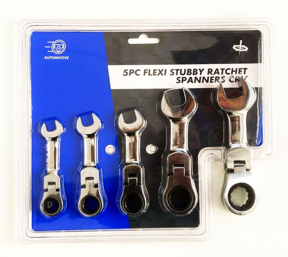 FLEXI STUBBY RATCHET SPANNER SET 5pc 10-19mm CHROME VANADIUM - TOOLZONE KDPSP164 thumbnail 2