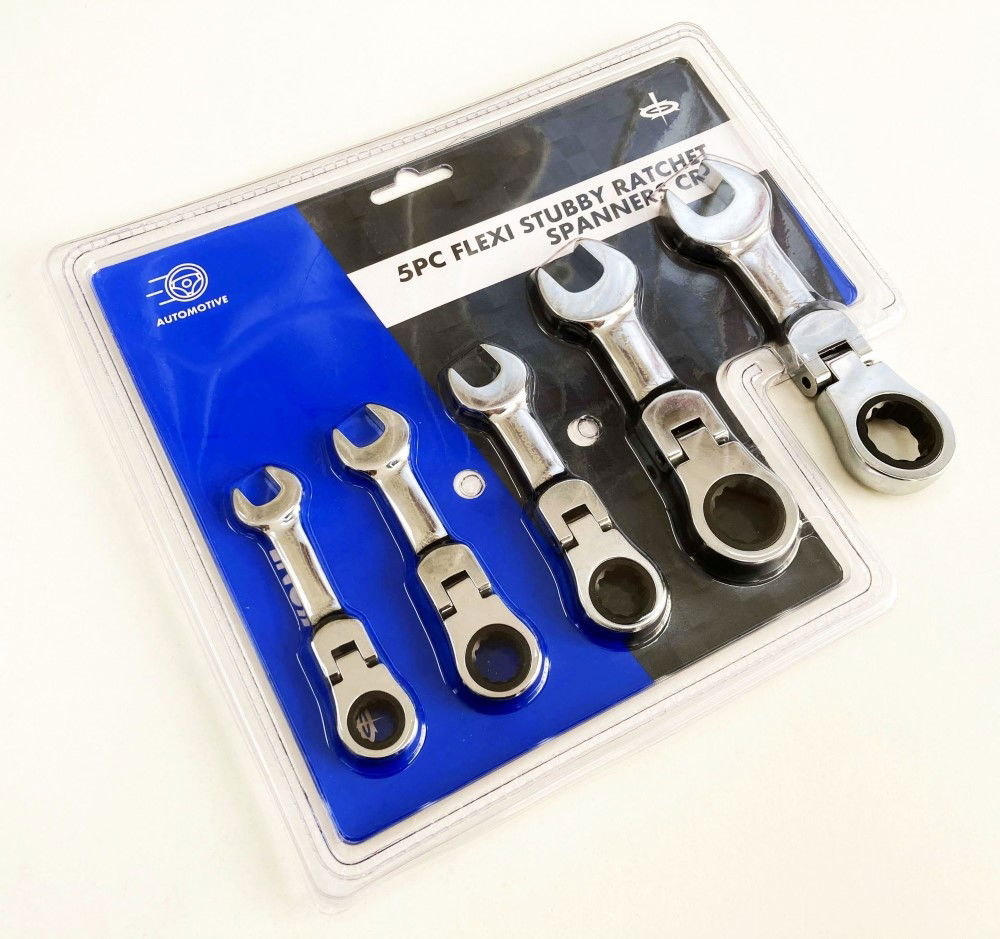 FLEXI STUBBY RATCHET SPANNER SET 5pc 10-19mm CHROME VANADIUM - TOOLZONE KDPSP164 thumbnail 3
