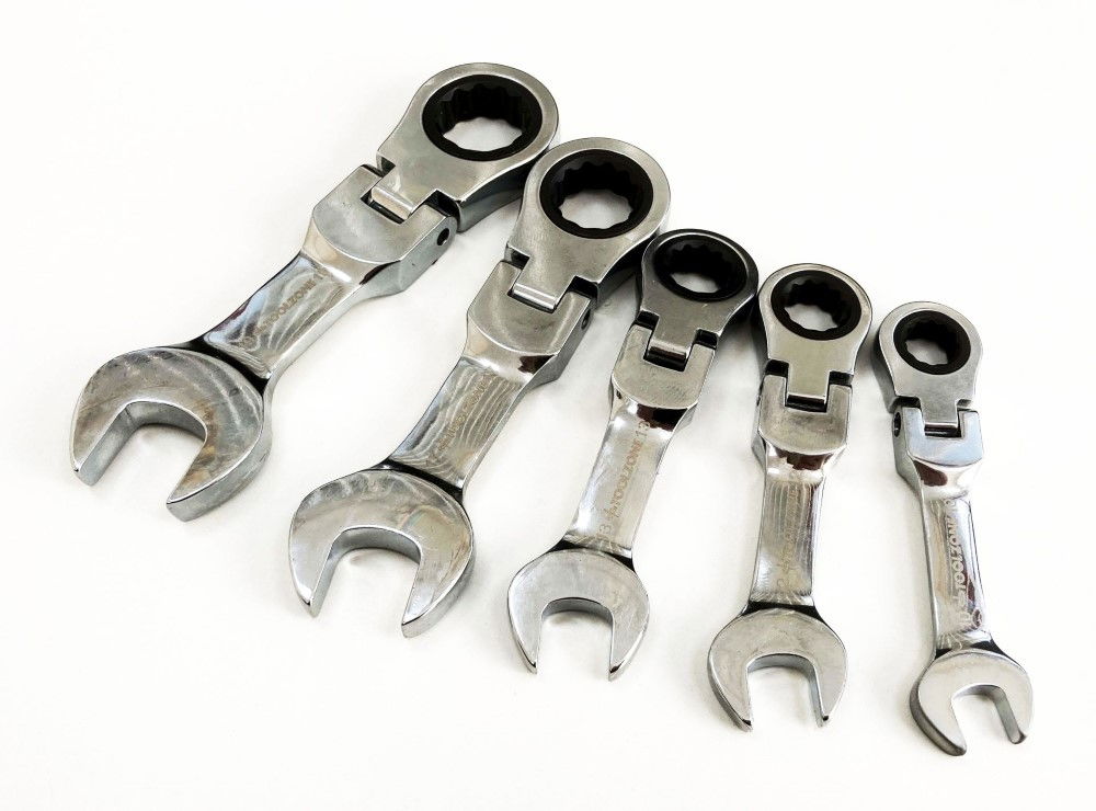FLEXI STUBBY RATCHET SPANNER SET 5pc 10-19mm CHROME VANADIUM - TOOLZONE KDPSP164 thumbnail 4