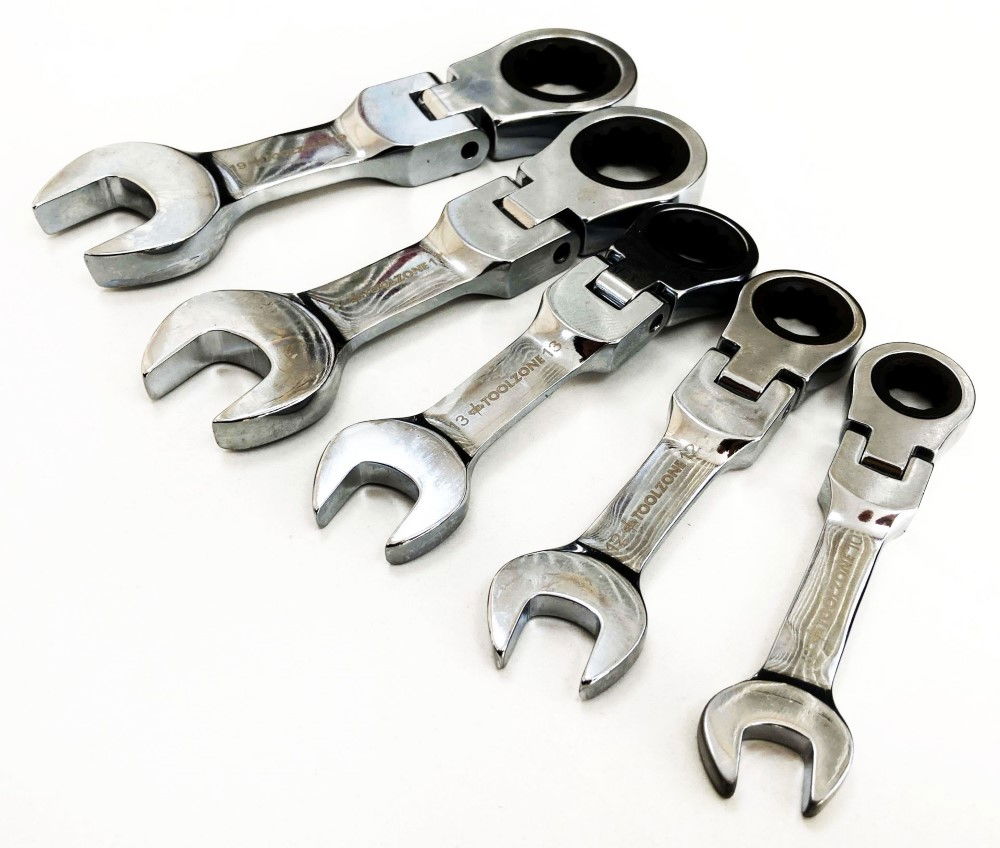 FLEXI STUBBY RATCHET SPANNER SET 5pc 10-19mm CHROME VANADIUM - TOOLZONE KDPSP164 thumbnail 5