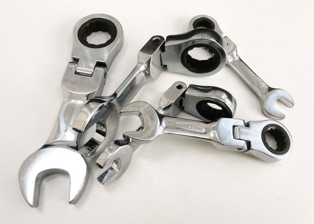 FLEXI STUBBY RATCHET SPANNER SET 5pc 10-19mm CHROME VANADIUM - TOOLZONE KDPSP164 thumbnail 6