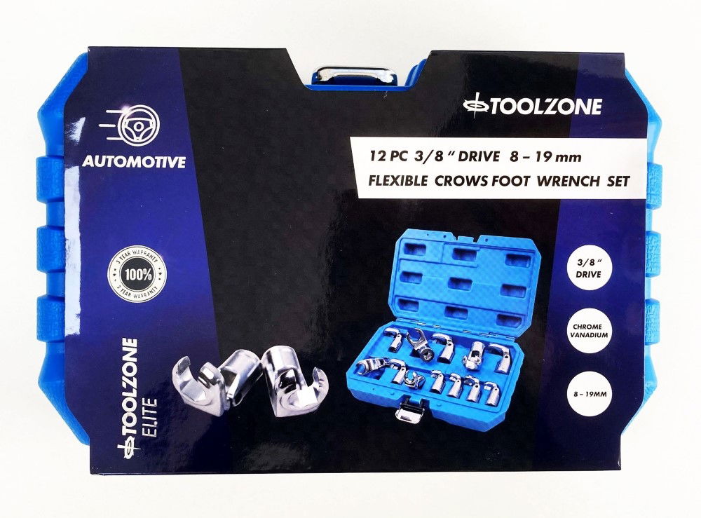 FLEX CROWFOOT SPANNER SET 12pc 3/8 DRIVE 8-19mm CHROME VANADIUM - TOOLZONE KDPSP170 thumbnail 2