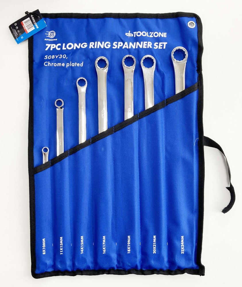 LONG RING SPANNER SET 7pc 8-24mm 50BV30 STEEL IN POUCH - TOOLZONE KDPSP171 thumbnail 5