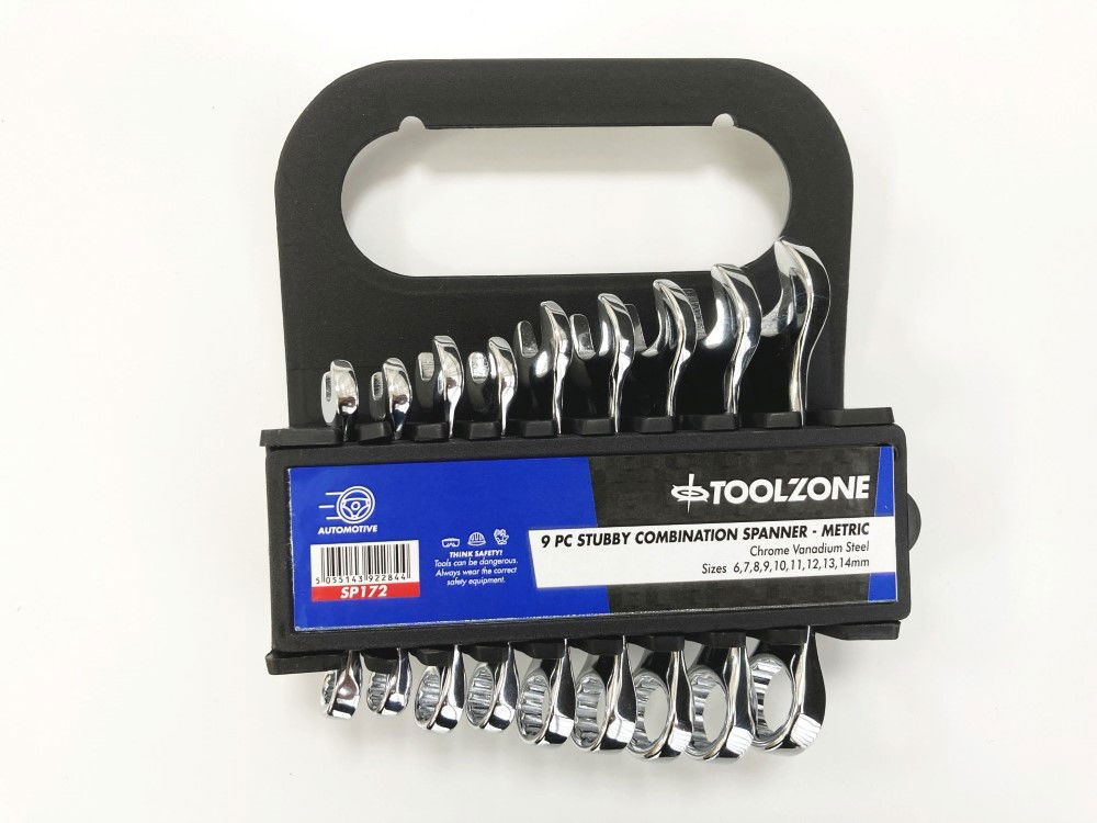 STUBBY SPANNER SET 9pc 6-14mm CHROME VANADIUM FULLY POLISHED IN RACK - TOOLZONE KDPSP172 thumbnail 2