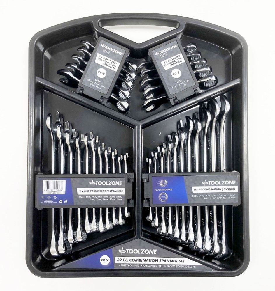 SPANNER SET 32pc METRIC/AF STUBBY AND COMBINATION CHROME VANADIUM - TOOLZONE KDPSP173 thumbnail 2