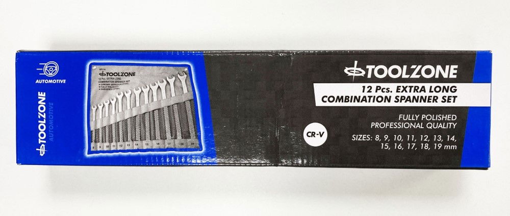 COMBINATION SPANNER SET 12pc EXTRA LONG 8-19mm CHROME VANADIUM IN POUCH - TOOLZONE KDPSP174 thumbnail 2