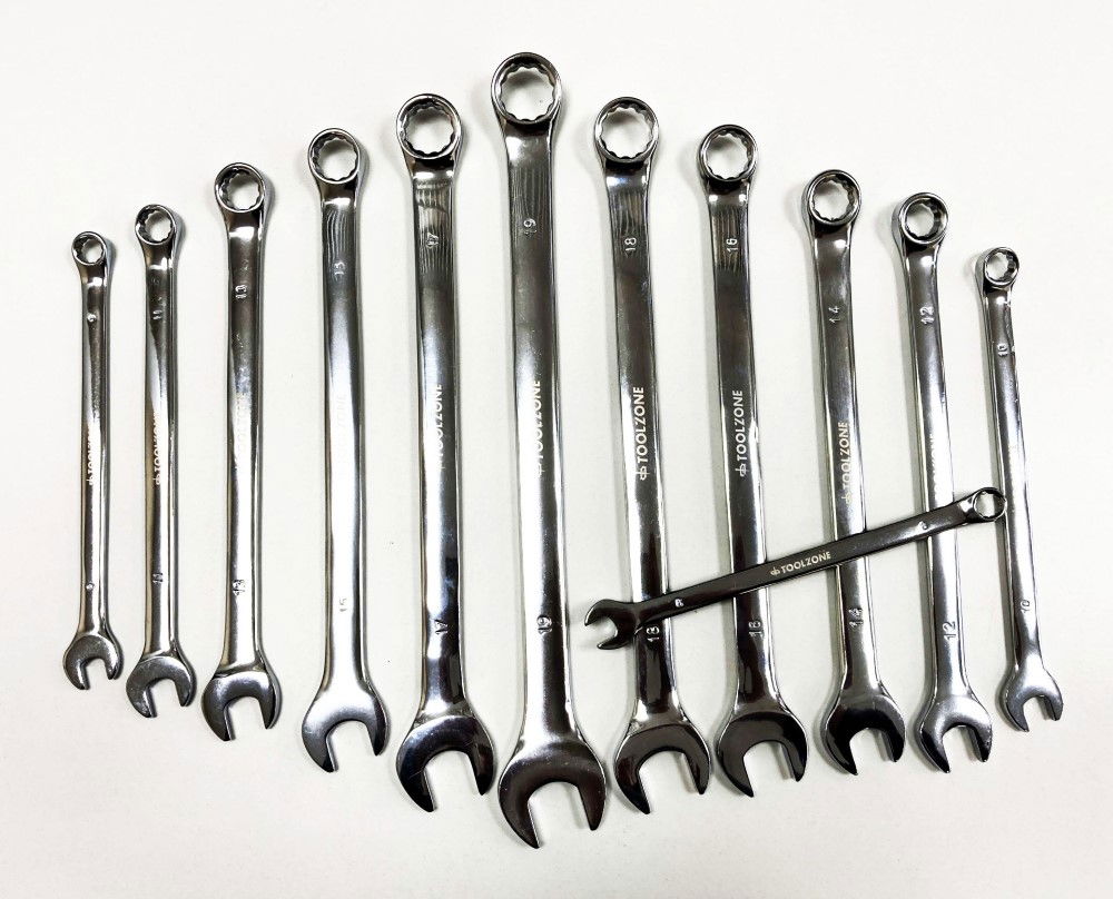 COMBINATION SPANNER SET 12pc EXTRA LONG 8-19mm CHROME VANADIUM IN POUCH - TOOLZONE KDPSP174 thumbnail 5