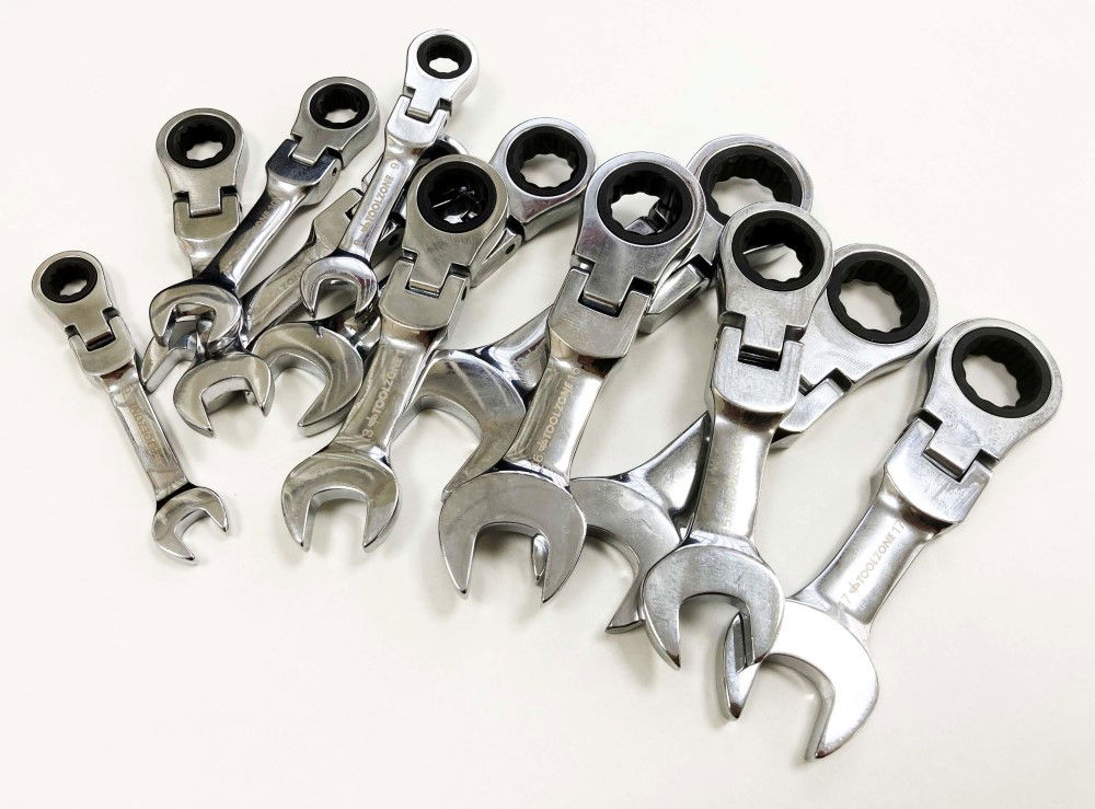 FLEXI STUBBY RATCHET COMBINATION SPANNER SET 12pc 8-19mm 72 TEETH CRV - TOOLZONE KDPSP179 thumbnail 4