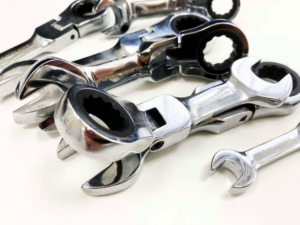FLEXI STUBBY RATCHET COMBINATION SPANNER SET 12pc 8-19mm 72 TEETH CRV - TOOLZONE KDPSP179 thumbnail 6