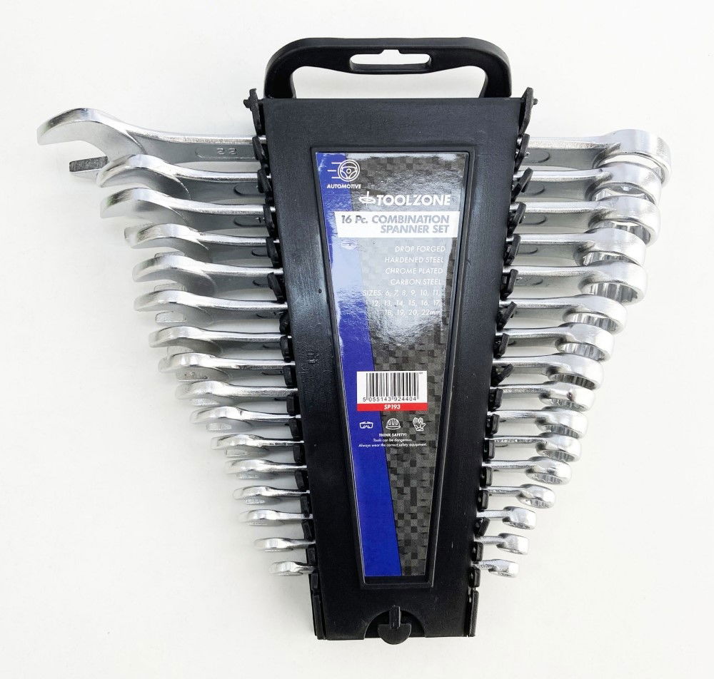 COMBINATION SPANNER SET 16pc 6-22mm DROP FORGED CHROME PLATED - TOOLZONE KDPSP193 thumbnail 2