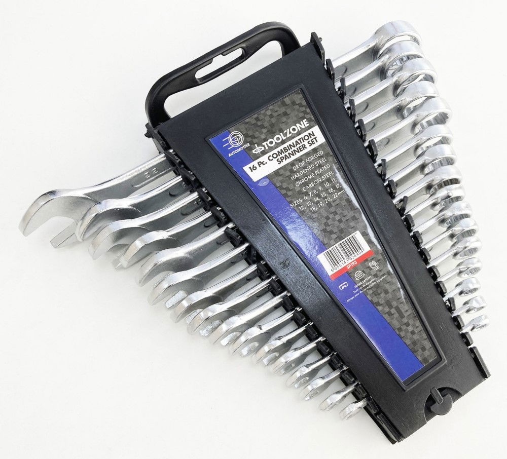 COMBINATION SPANNER SET 16pc 6-22mm DROP FORGED CHROME PLATED - TOOLZONE KDPSP193 thumbnail 3