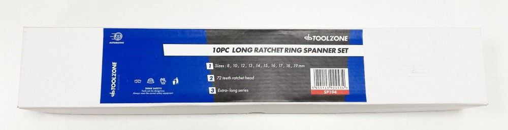 RATCHET SPANNER SET LONG 10pc 8-19mm 72 TEETH 6150CRV MIRROR POLISH - TOOLZONE KDPSP194 thumbnail 4
