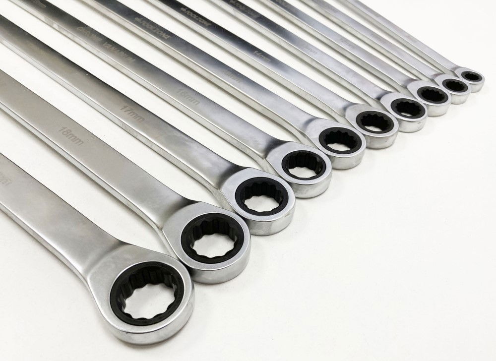 RATCHET SPANNER SET LONG 10pc 8-19mm 72 TEETH 6150CRV MIRROR POLISH - TOOLZONE KDPSP194 thumbnail 6