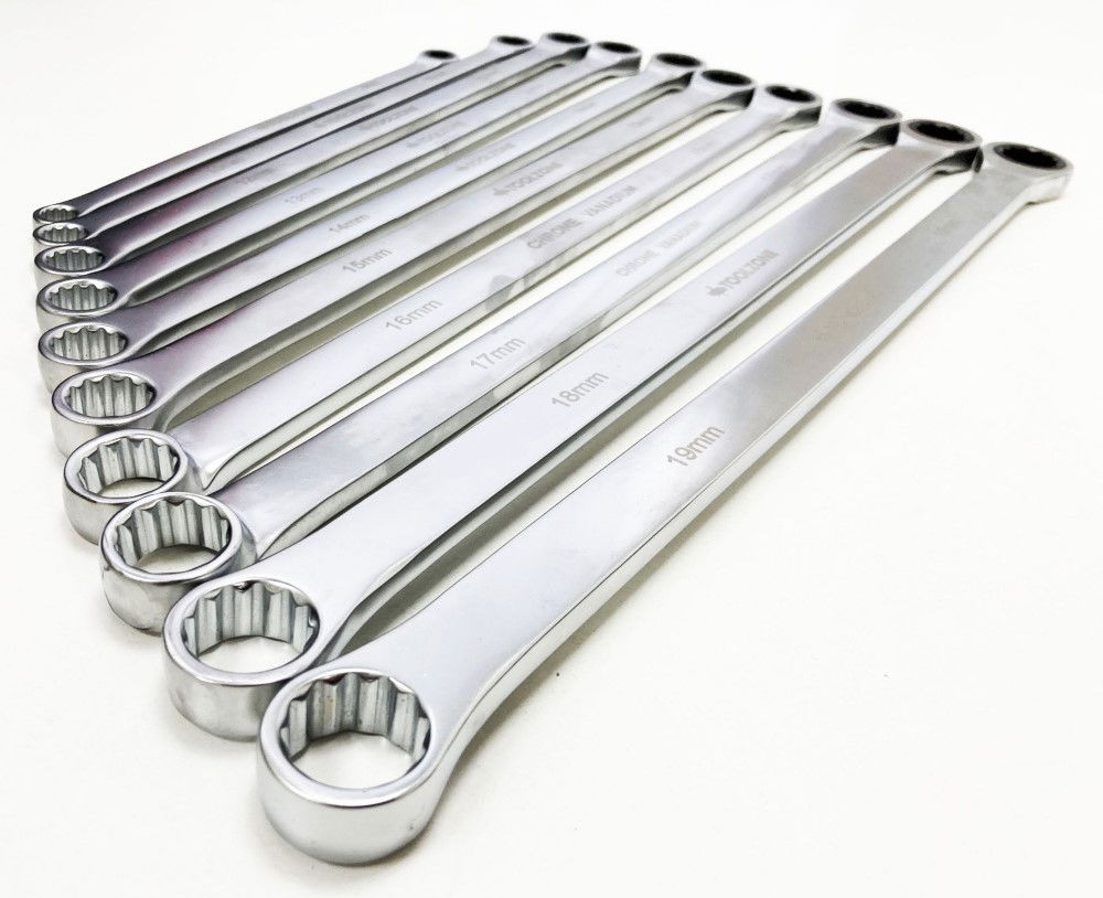 RATCHET SPANNER SET LONG 10pc 8-19mm 72 TEETH 6150CRV MIRROR POLISH - TOOLZONE KDPSP194 thumbnail 7
