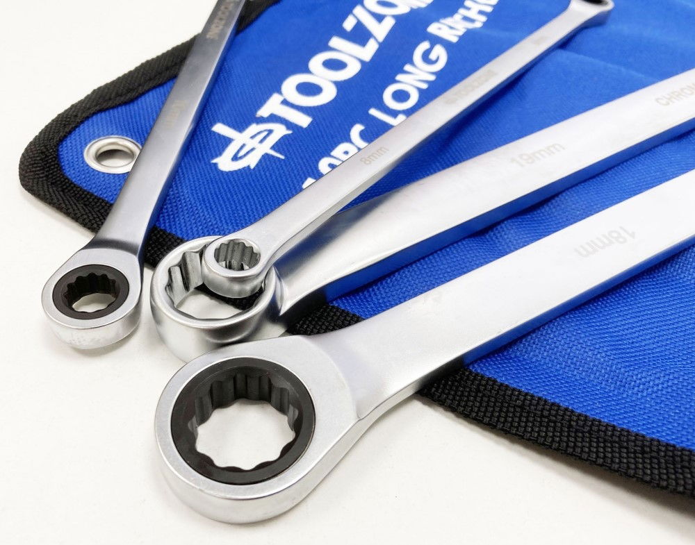 RATCHET SPANNER SET LONG 10pc 8-19mm 72 TEETH 6150CRV MIRROR POLISH - TOOLZONE KDPSP194 thumbnail 8